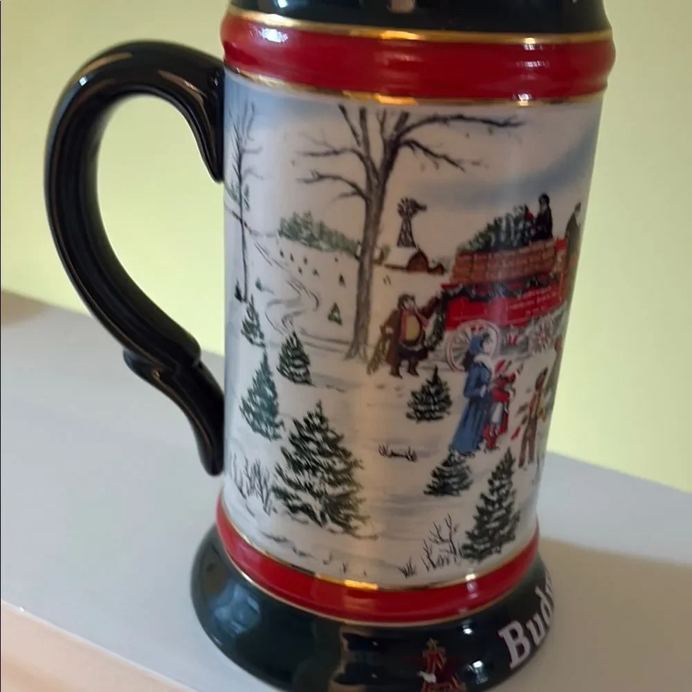 Budweiser Holiday Stein with Festive Red and Green Design